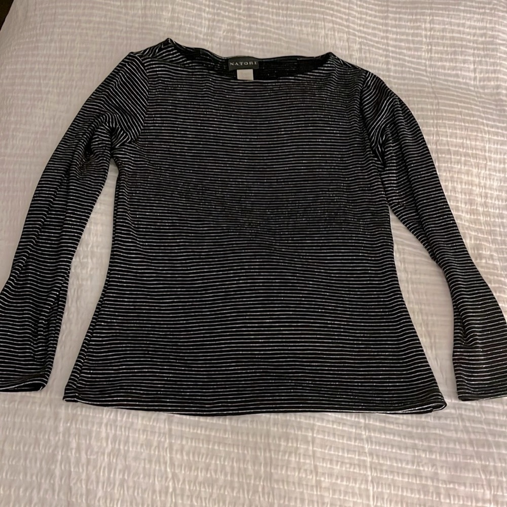 Natori black and silver striped shimmery top